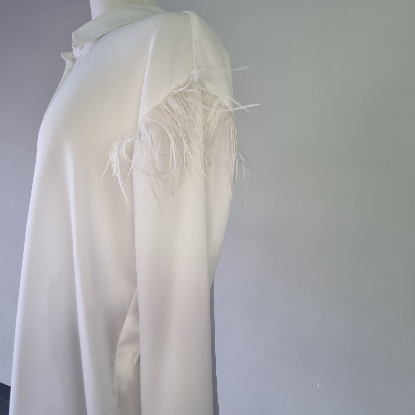 Zara Basics - Beige long sleeve feathered embellished shoulders shirt