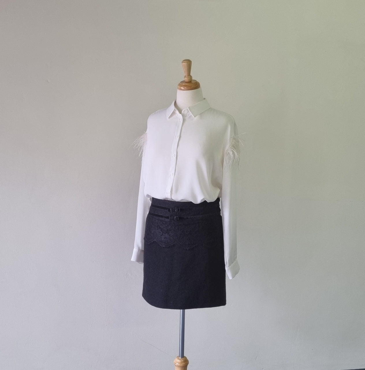 Jo Borkett - Black lined mini skirt with velvet bow trimmings