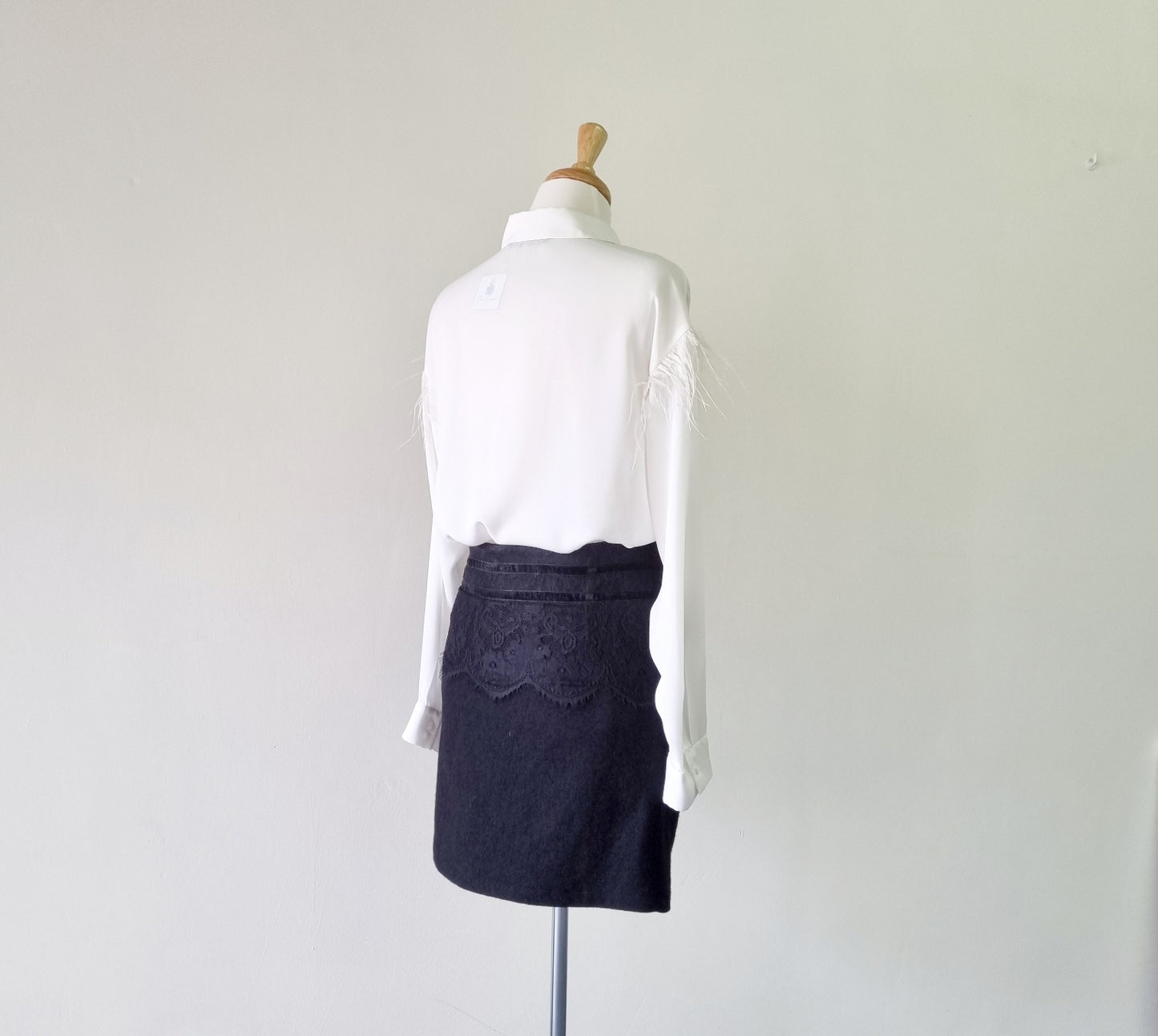 Jo Borkett - Black lined mini skirt with velvet bow trimmings