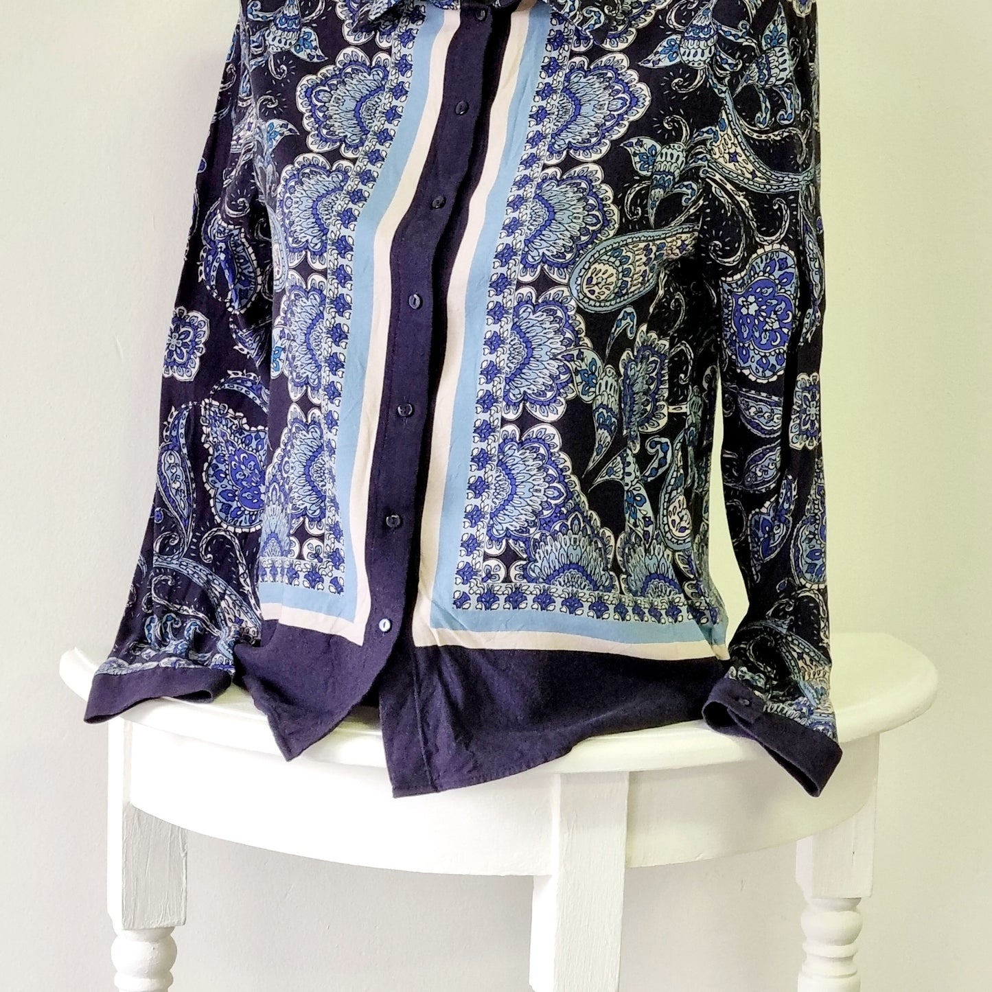 H&M - Blue & beige long sleeve buttoned bordered shirt