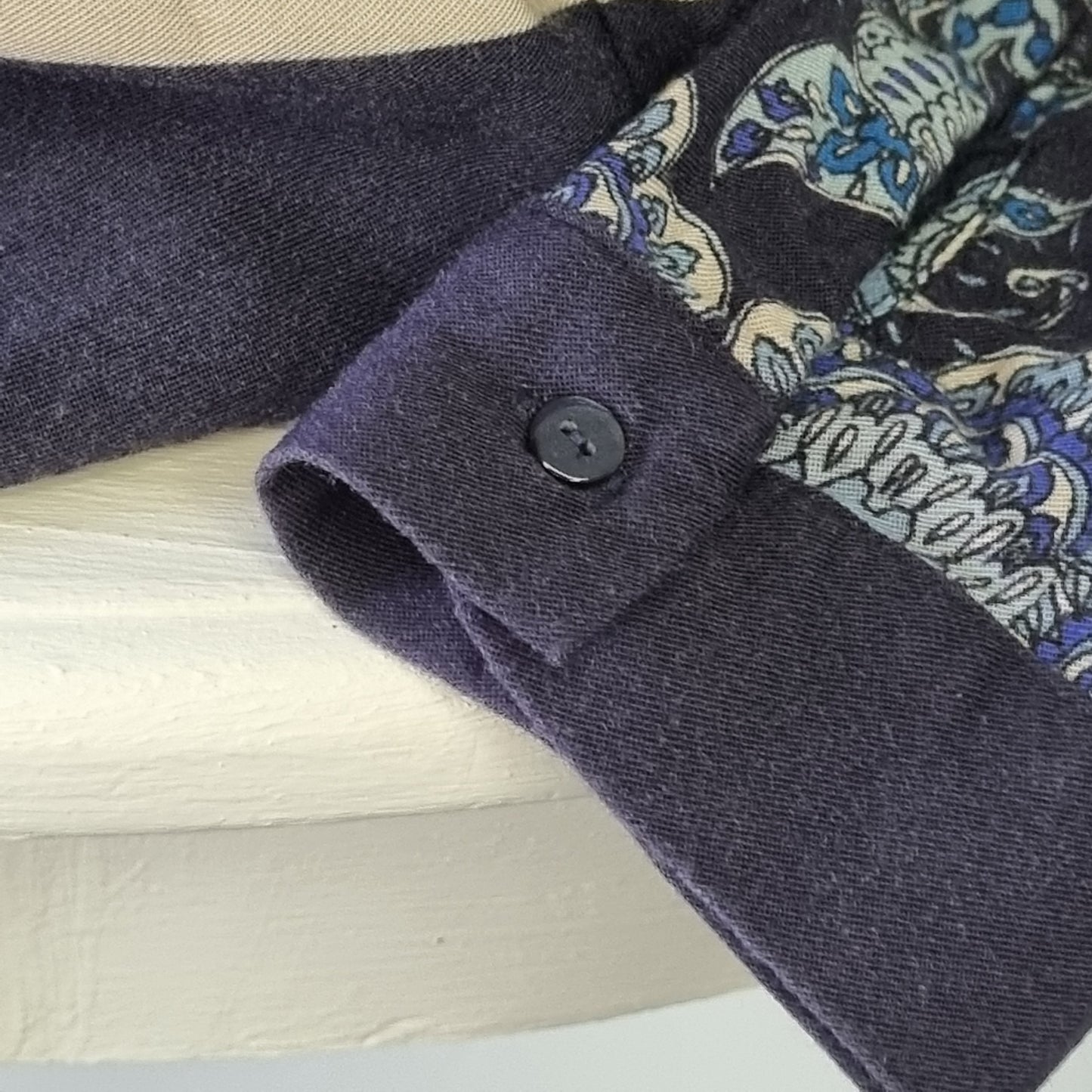 H&M - Blue & beige long sleeve buttoned bordered shirt