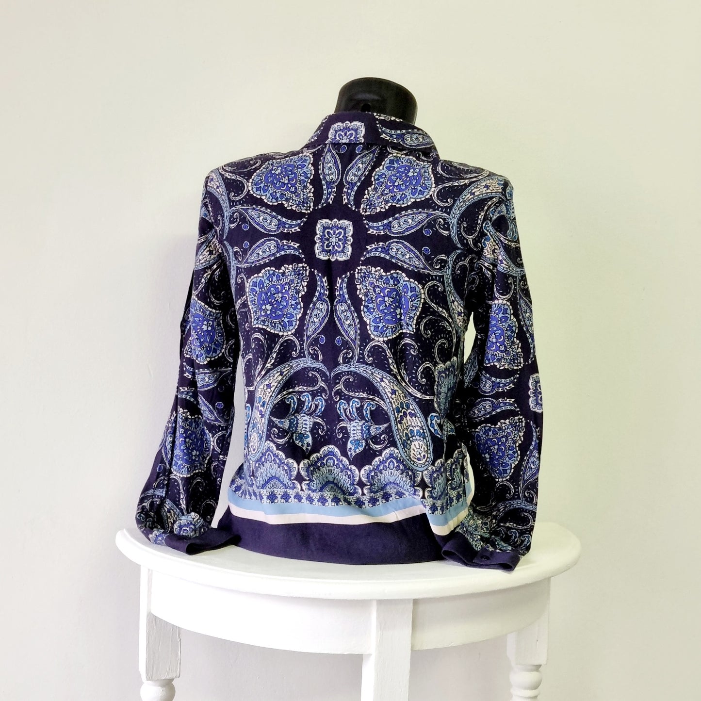 H&M - Blue & beige long sleeve buttoned bordered shirt