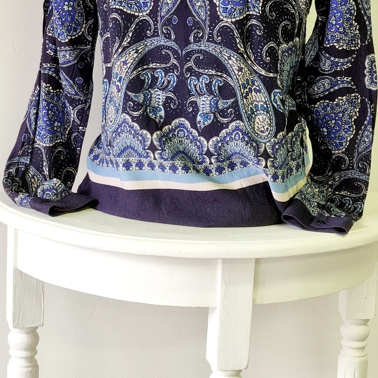 H&M - Blue & beige long sleeve buttoned bordered shirt