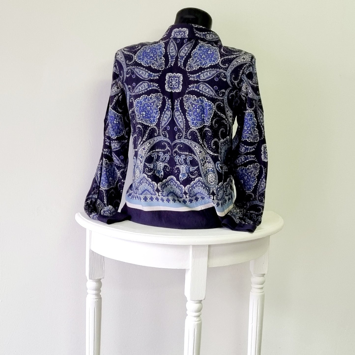 H&M - Blue & beige long sleeve buttoned bordered shirt