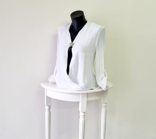 Zara Woman - White long sleeve cross over blouson blouse