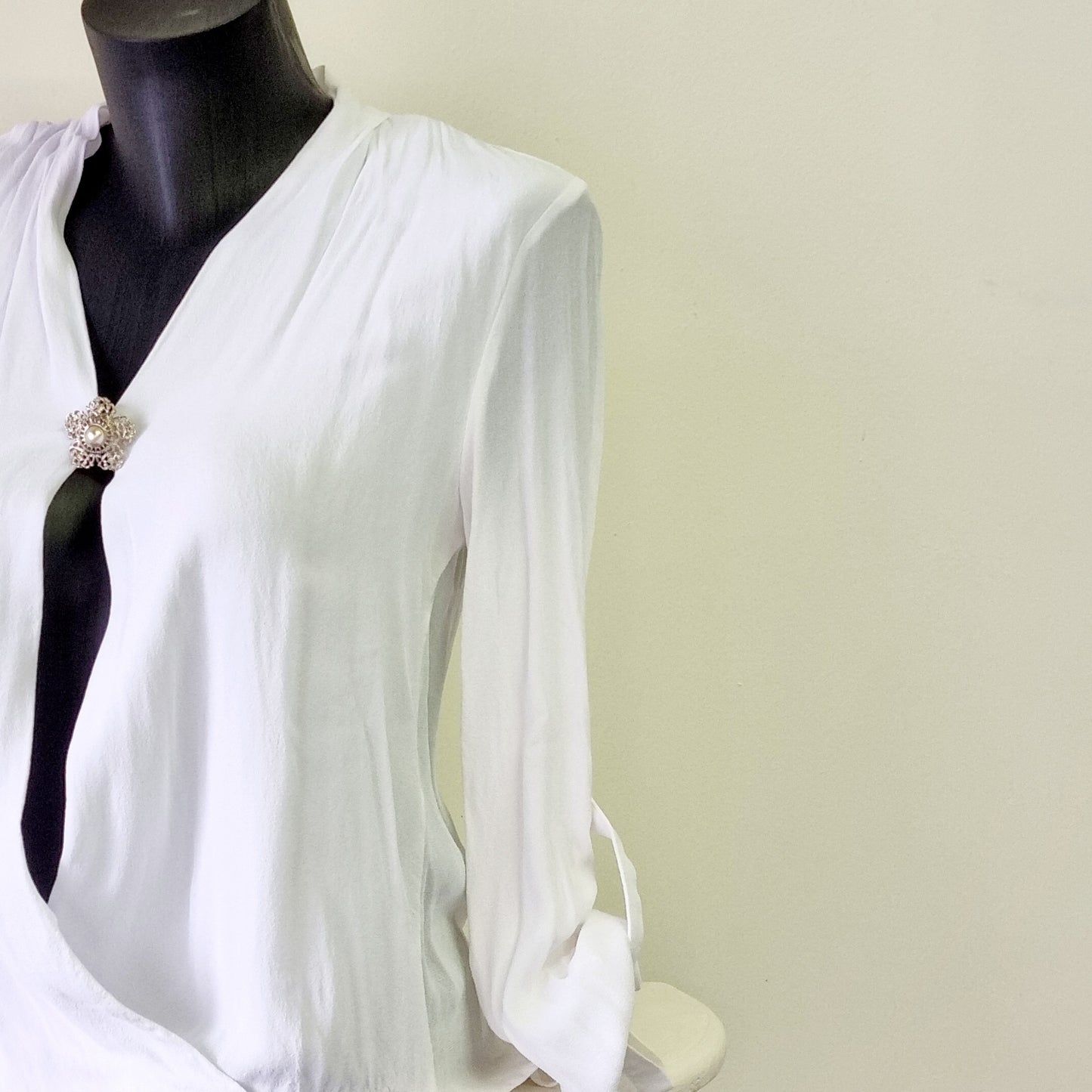 Zara Woman - White long sleeve cross over blouson blouse
