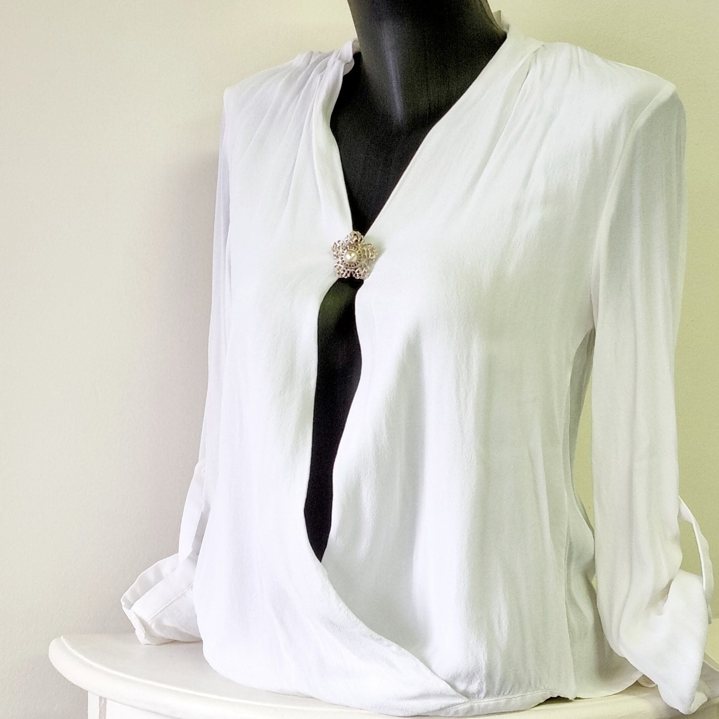Zara Woman - White long sleeve cross over blouson blouse