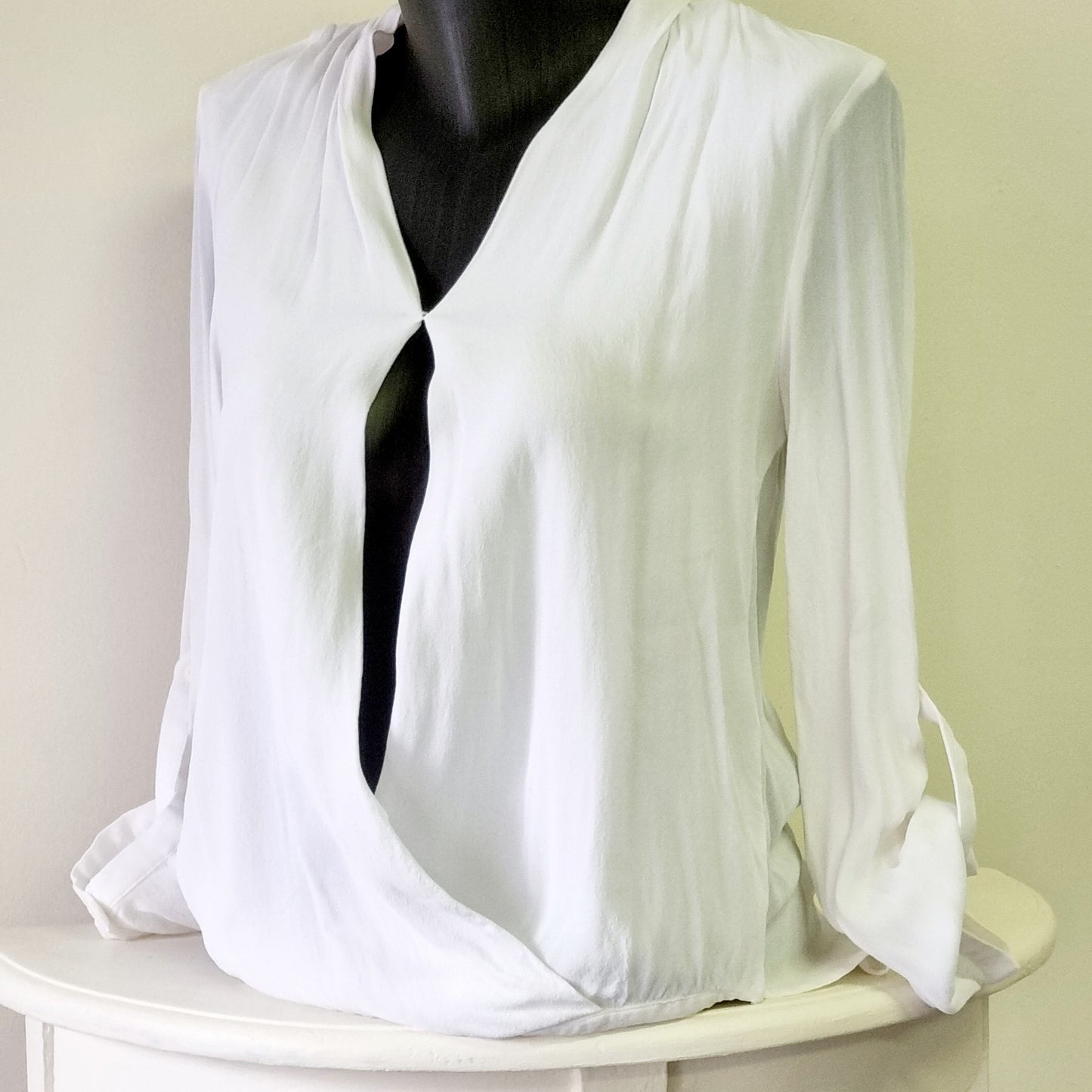 Zara Woman - White long sleeve cross over blouson blouse