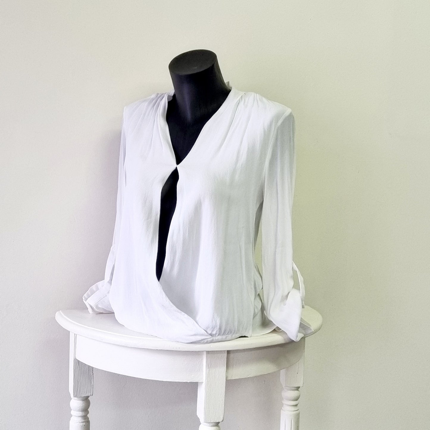 Zara Woman - White long sleeve cross over blouson blouse