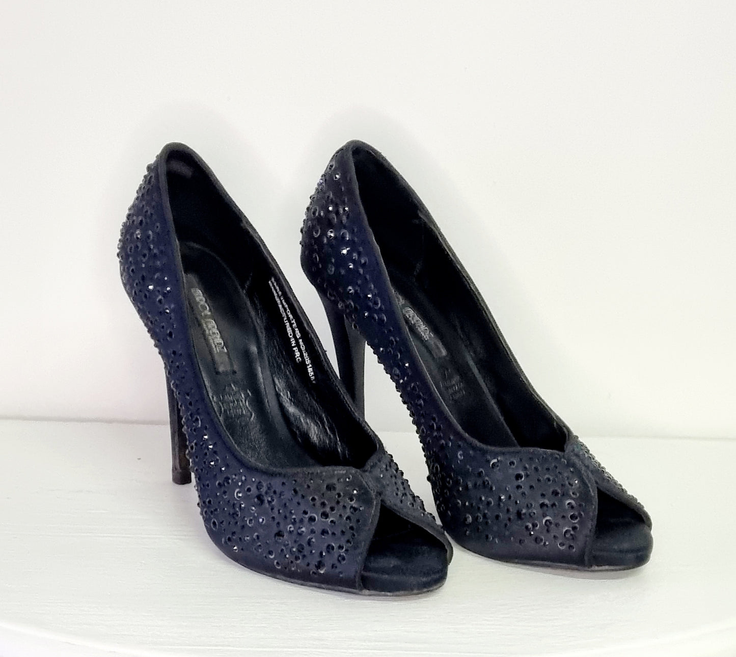 Errol Frendz - Black beaded open toe court stiletto heels