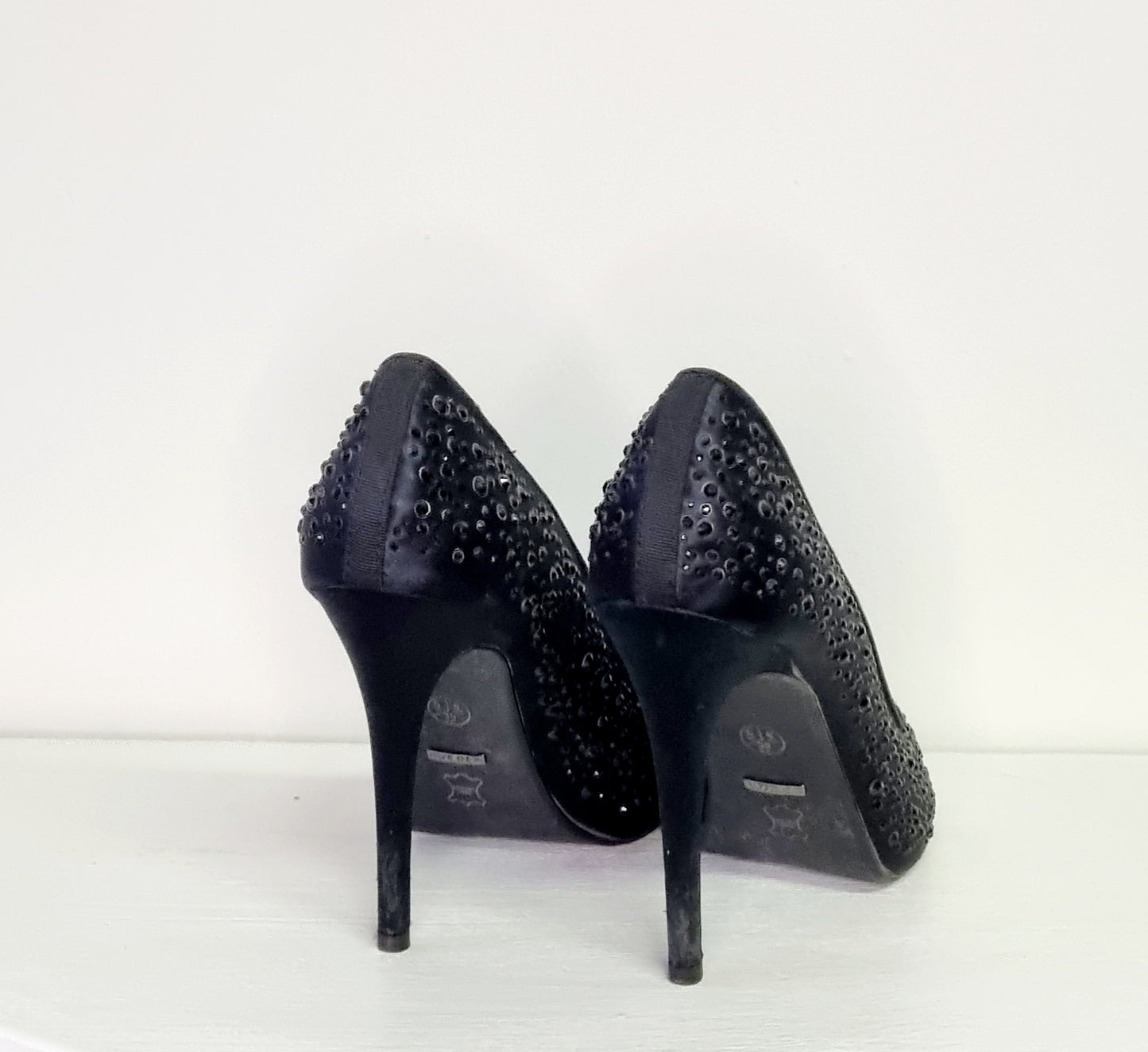 Errol Frendz - Black beaded open toe court stiletto heels