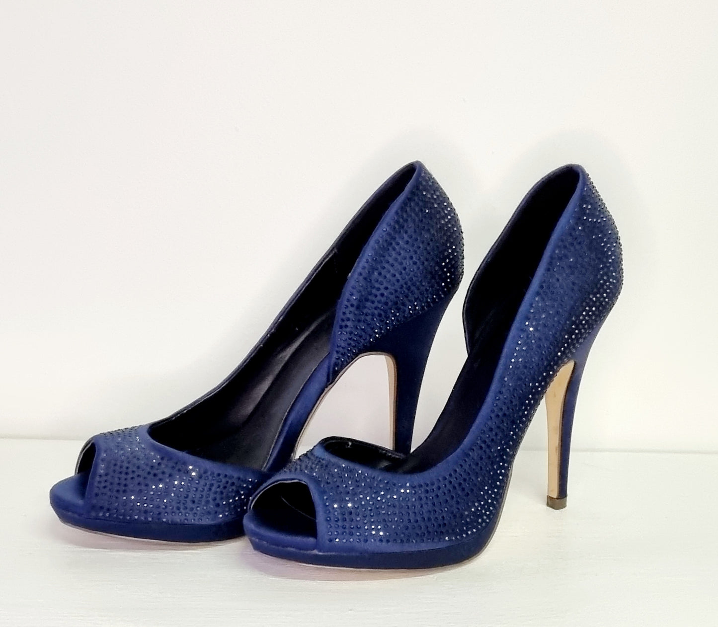 Call it Spring - Dark blue beaded open toe court stiletto heels