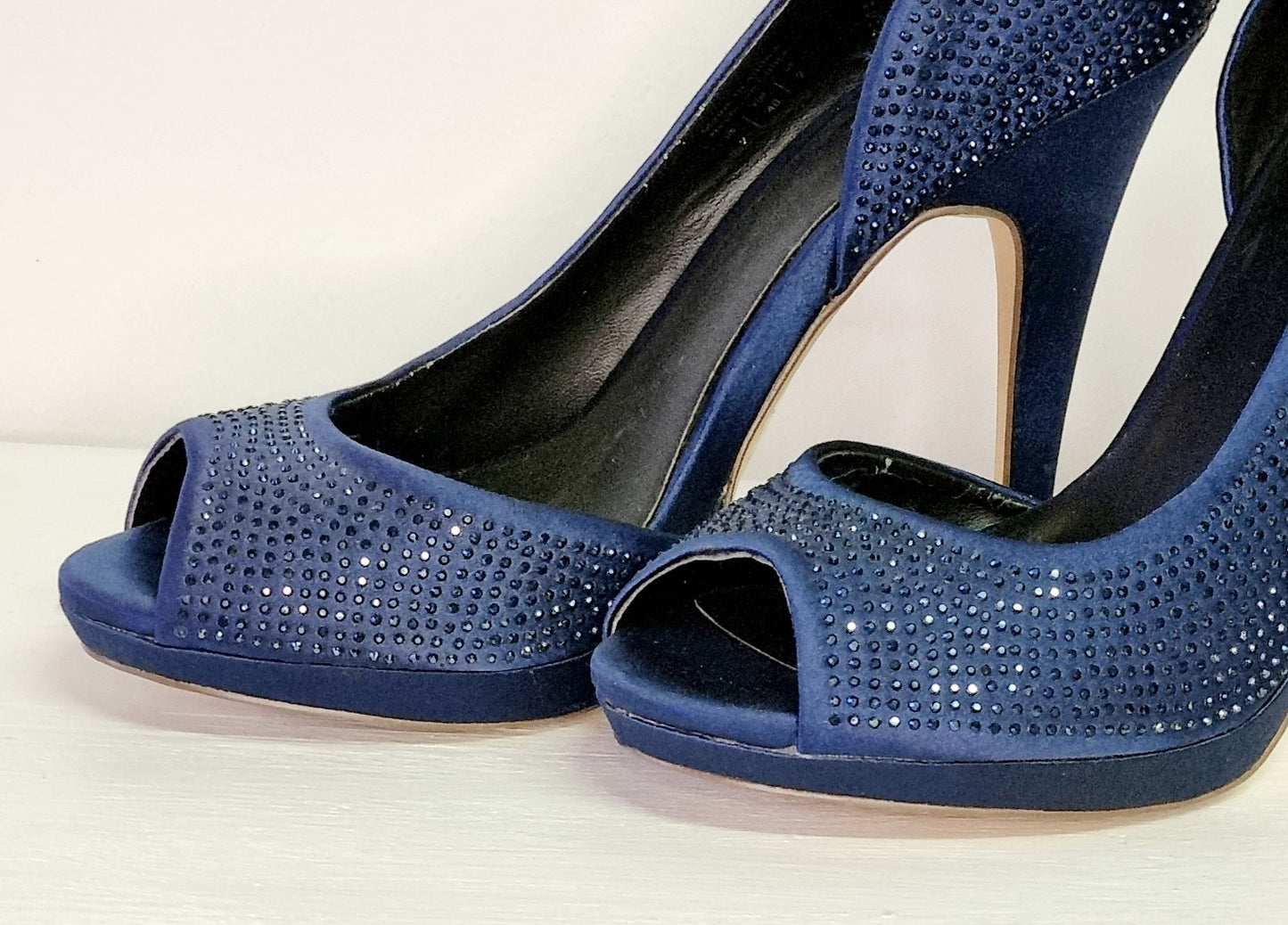 Call it Spring - Dark blue beaded open toe court stiletto heels