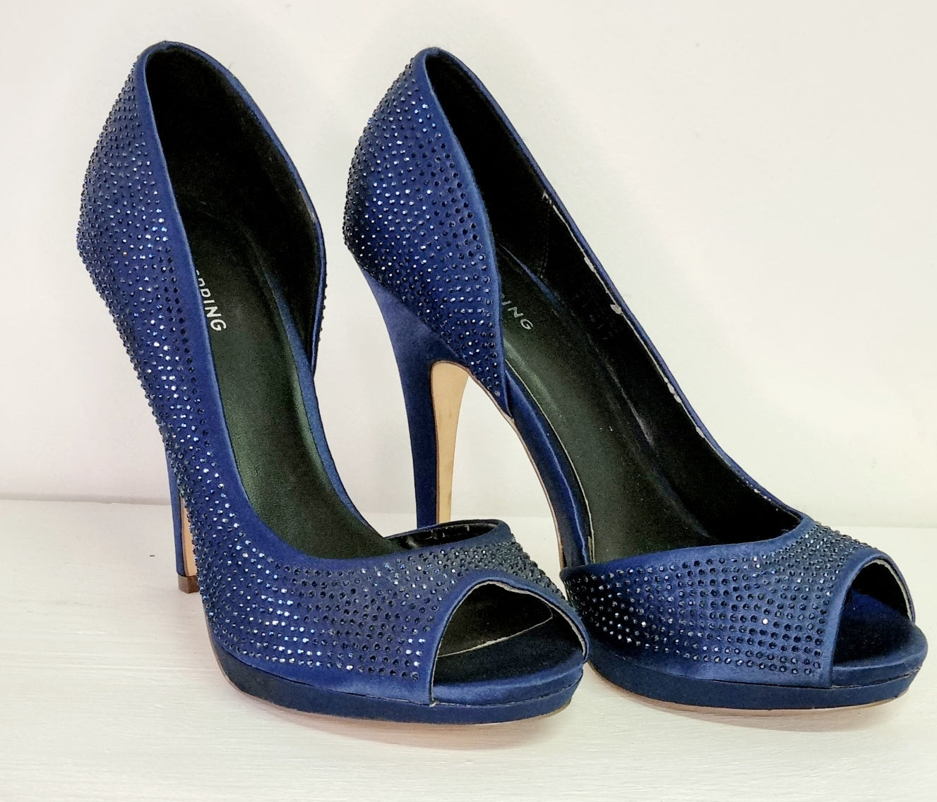 Call it Spring - Dark blue beaded open toe court stiletto heels