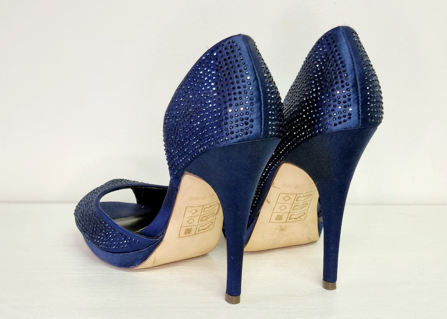 Call it Spring - Dark blue beaded open toe court stiletto heels