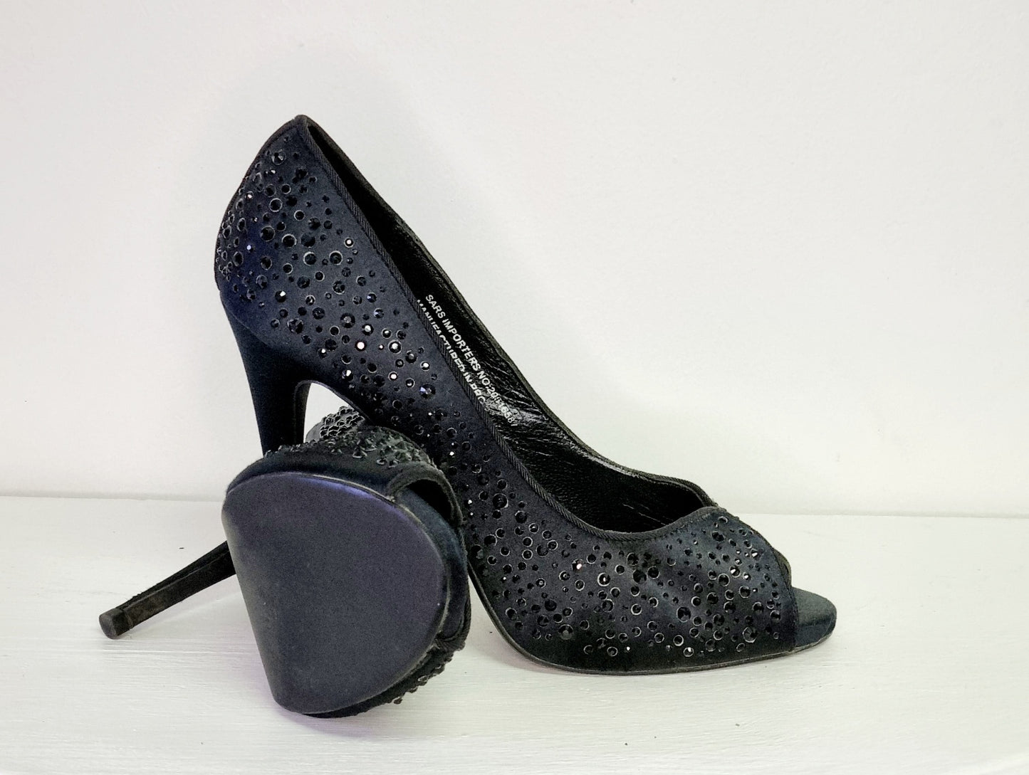 Errol Frendz - Black beaded open toe court stiletto heels