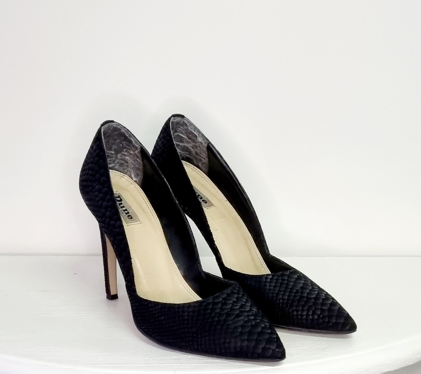 Dune London - Black Snake Print Heeled Court Shoe