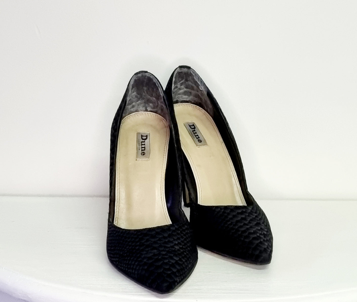 Dune London - Black Snake Print Heeled Court Shoe