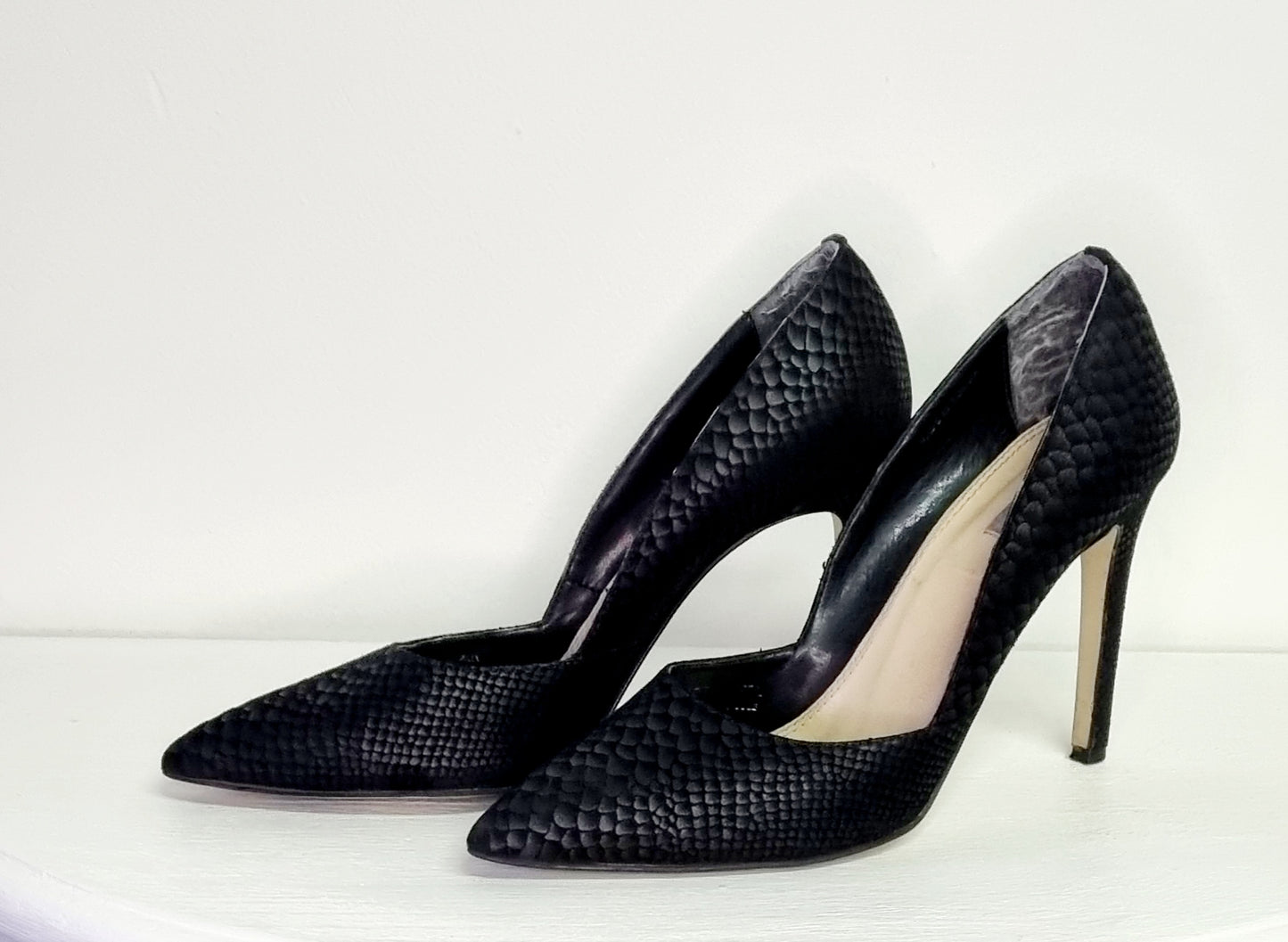 Dune London - Black Snake Print Heeled Court Shoe