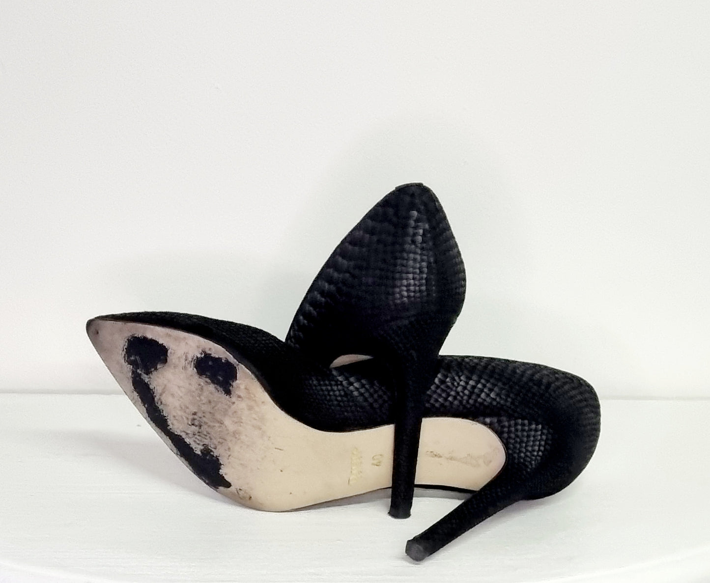 Dune London - Black Snake Print Heeled Court Shoe