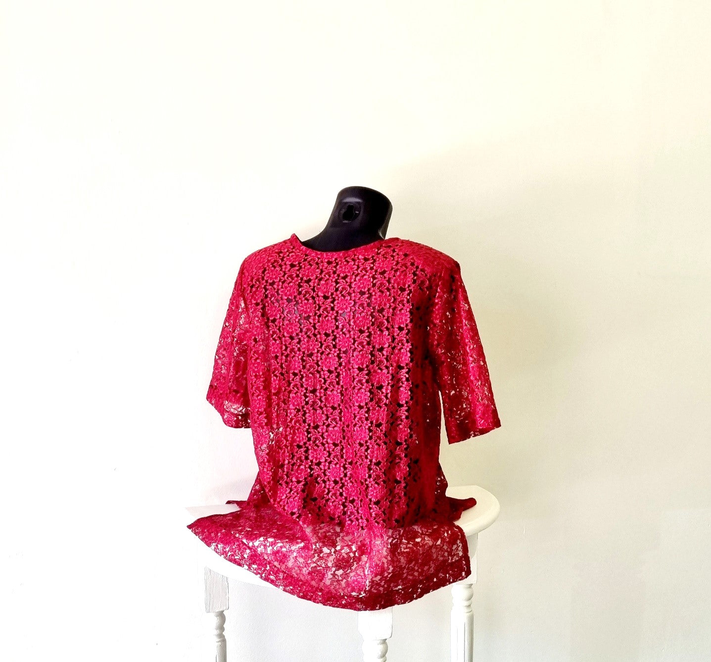 Hand Sewn - Deep red laced padded sleeve blouse