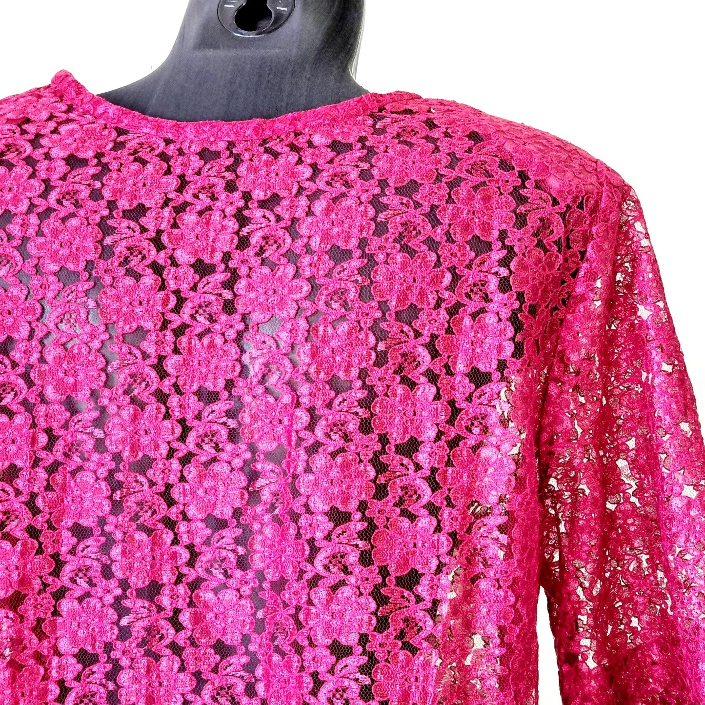 Hand Sewn - Deep red laced padded sleeve blouse