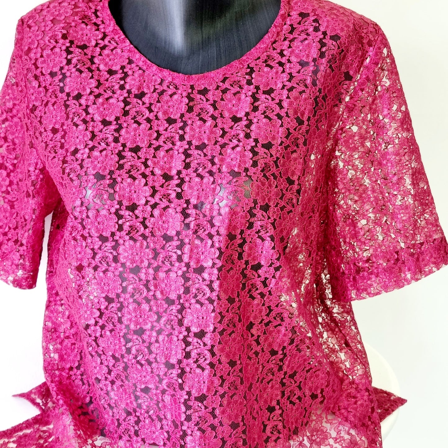 Hand Sewn - Deep red laced padded sleeve blouse