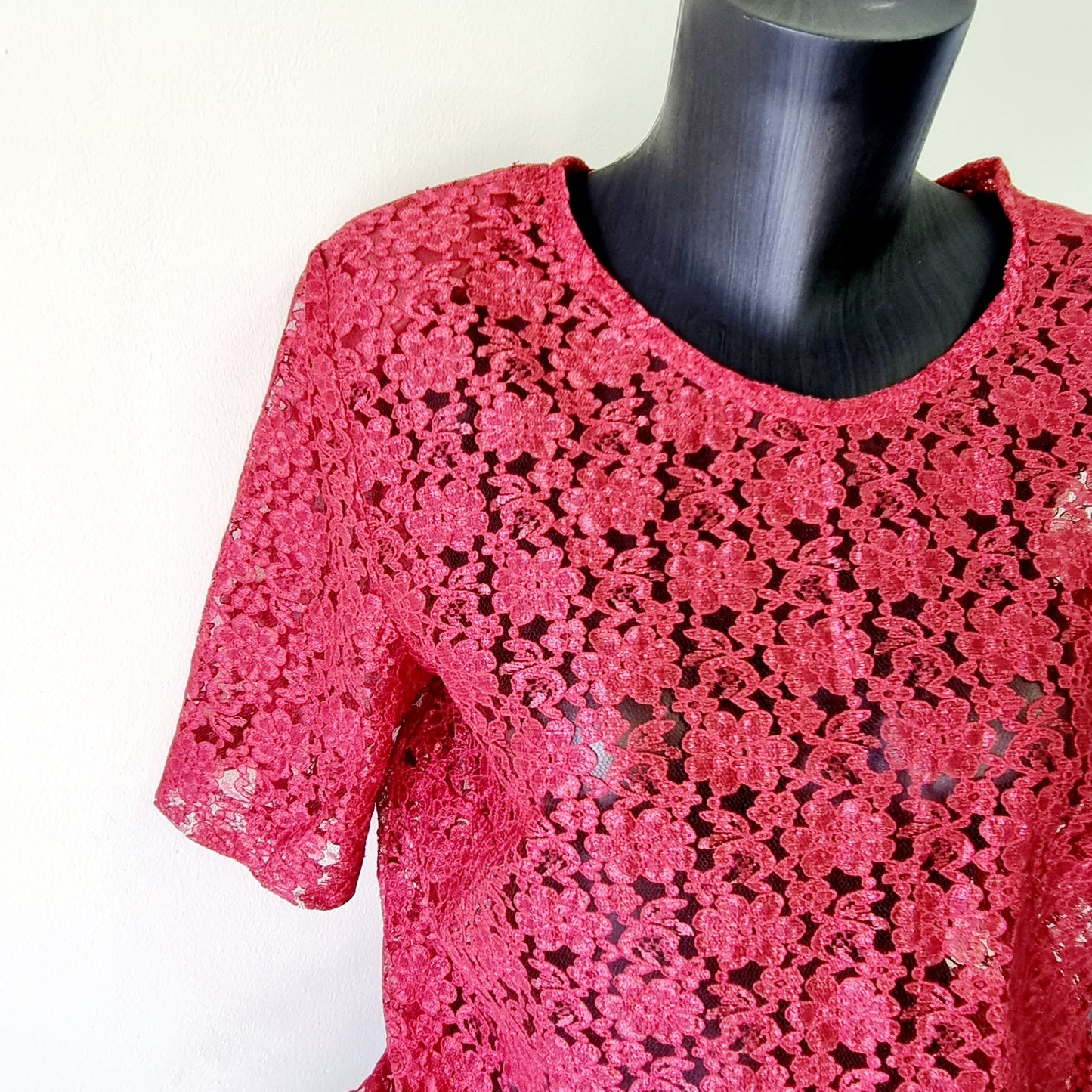 Hand Sewn - Deep red laced padded sleeve blouse