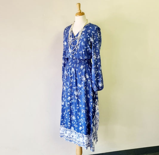 Real Woman - Pastel blue flower print elastic waisted summer dress