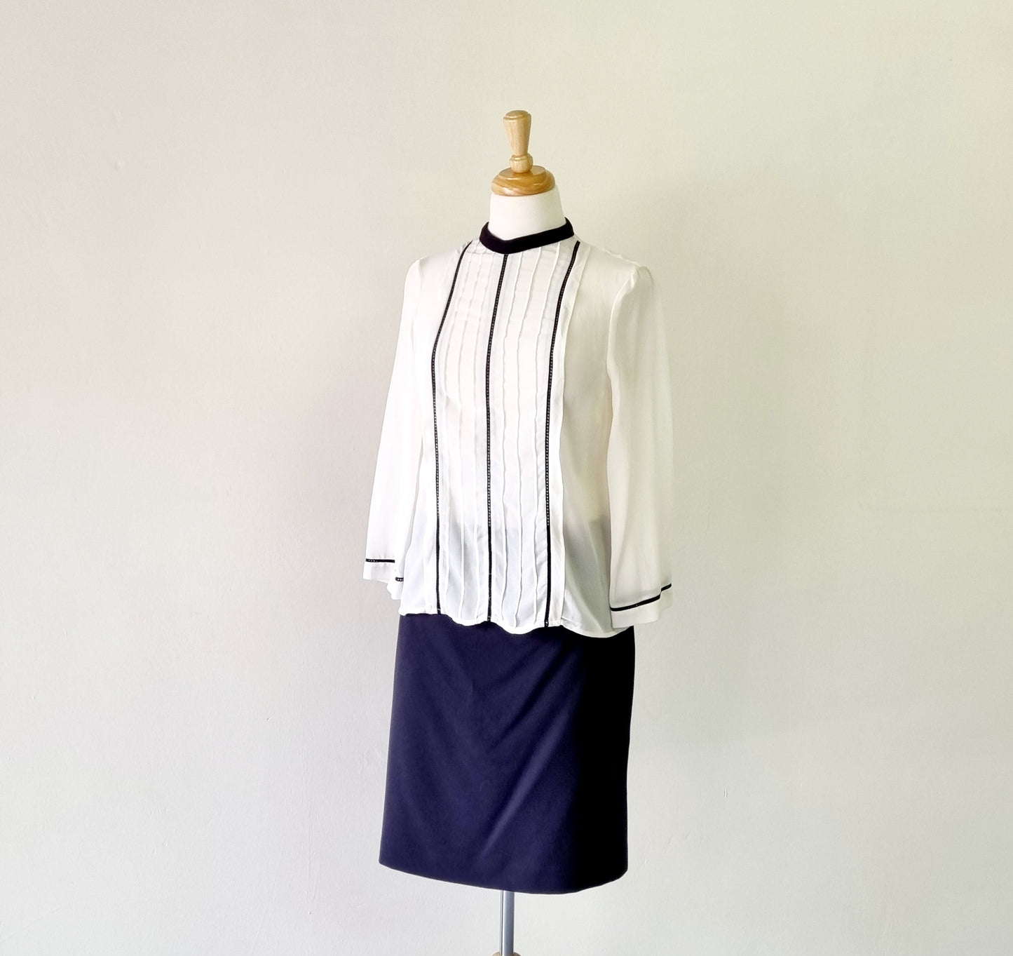 Zara Basic Collection - Off white long sleeve blouse with black embellished detail