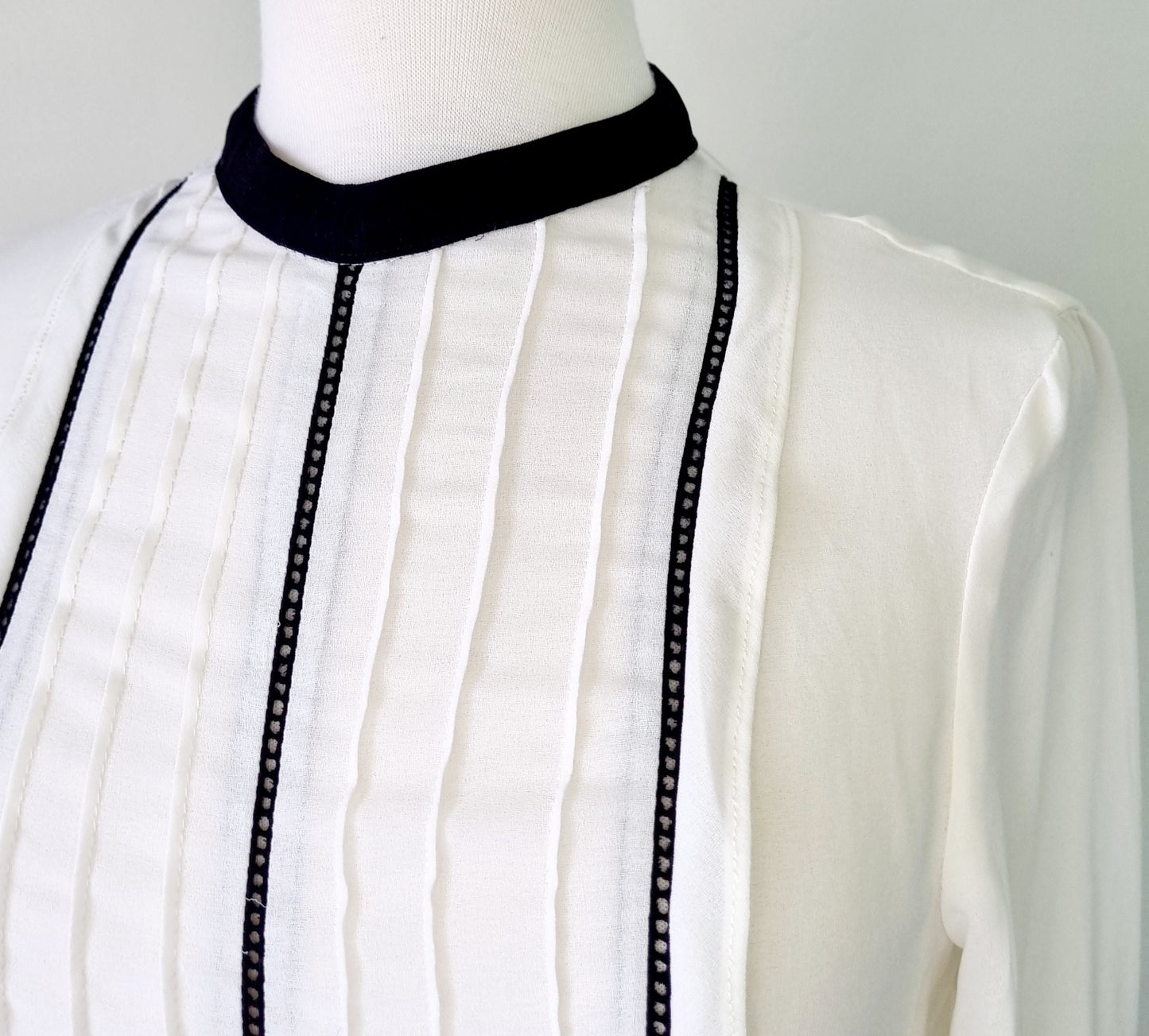 Zara Basic Collection - Off white long sleeve blouse with black embellished detail