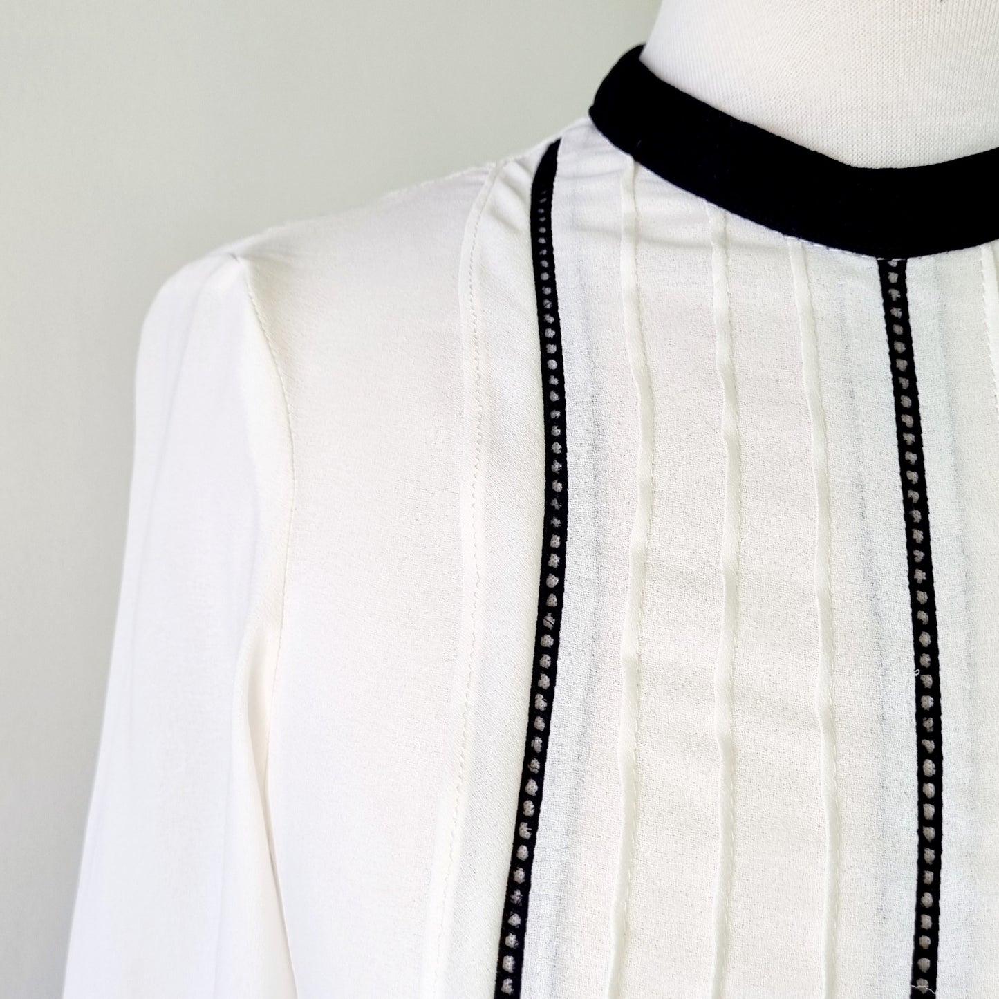 Zara Basic Collection - Off white long sleeve blouse with black embellished detail