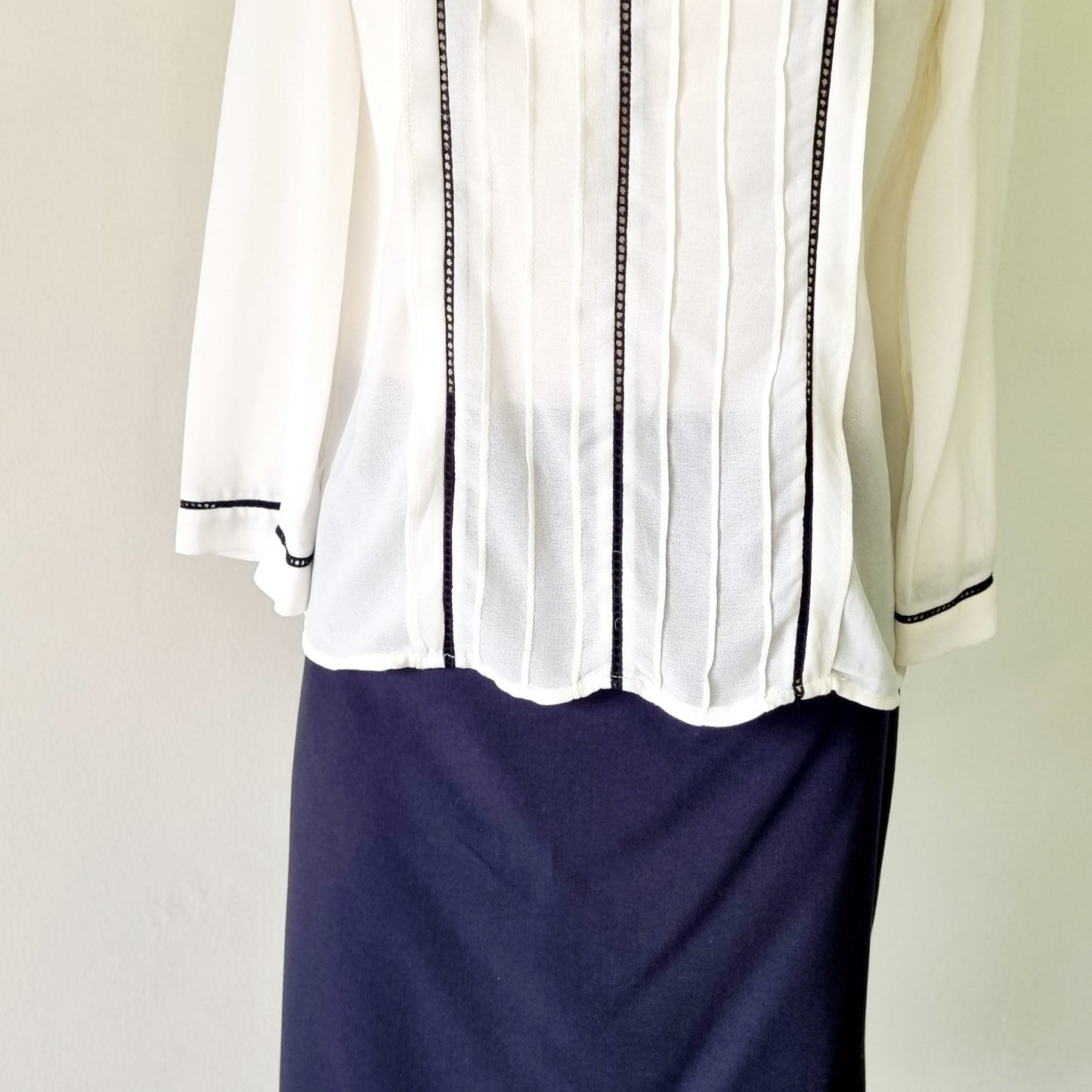 Zara Basic Collection - Off white long sleeve blouse with black embellished detail