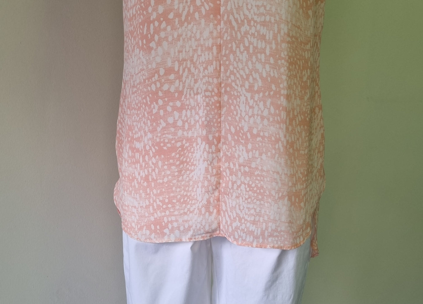 Woolworths - Fresh peach patterned round neckline hi lo sleeveless blouse with front fasterner