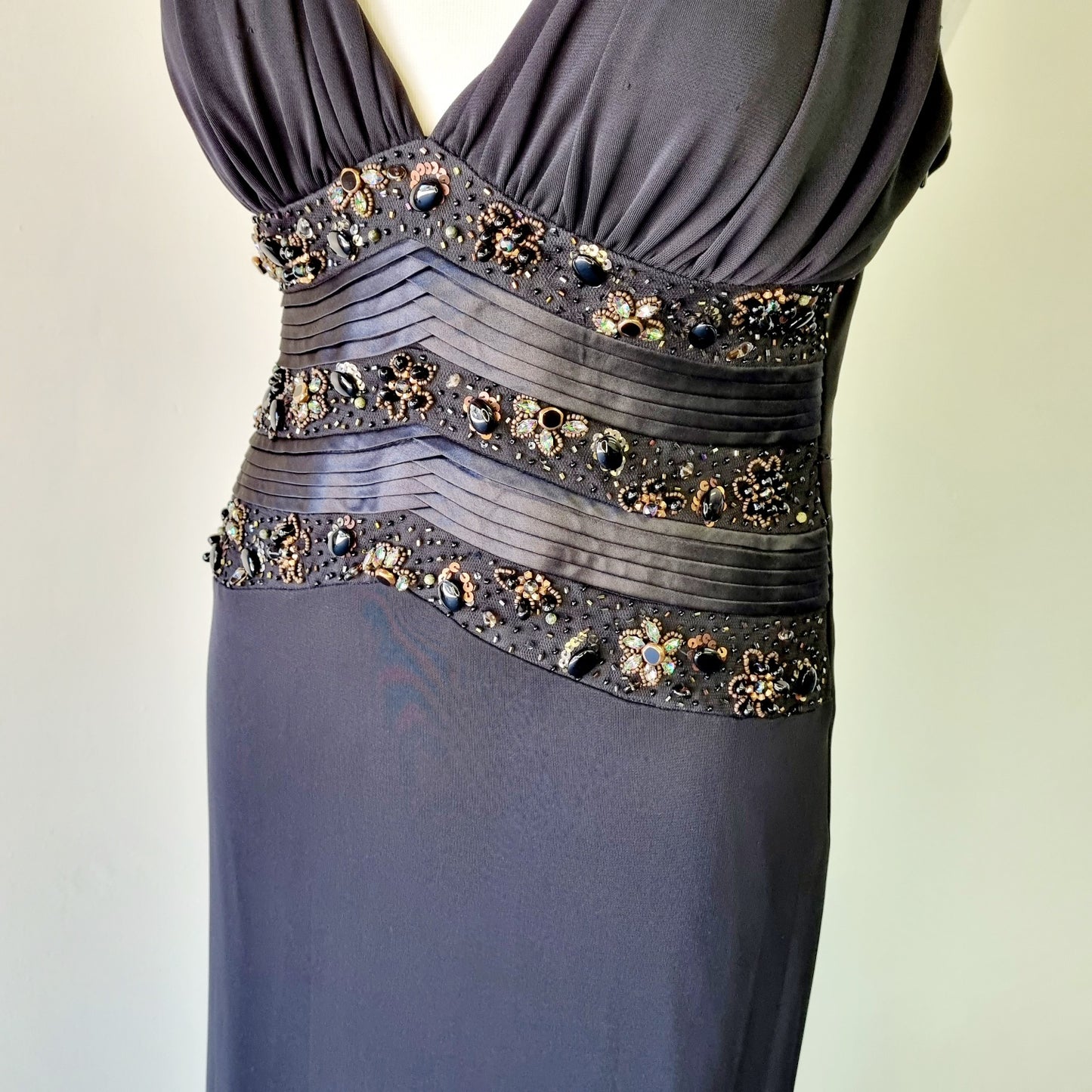 la Femme -  Long black gown with sequin embroidery and stones.