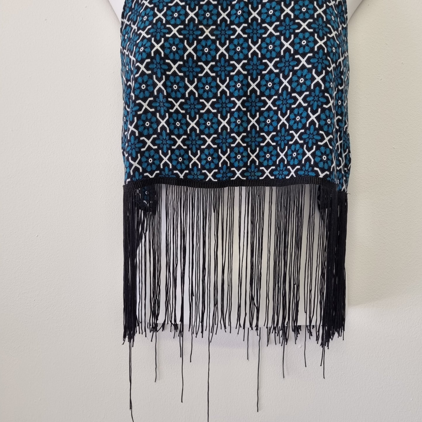 No Tag - Green & white strappy tassel top