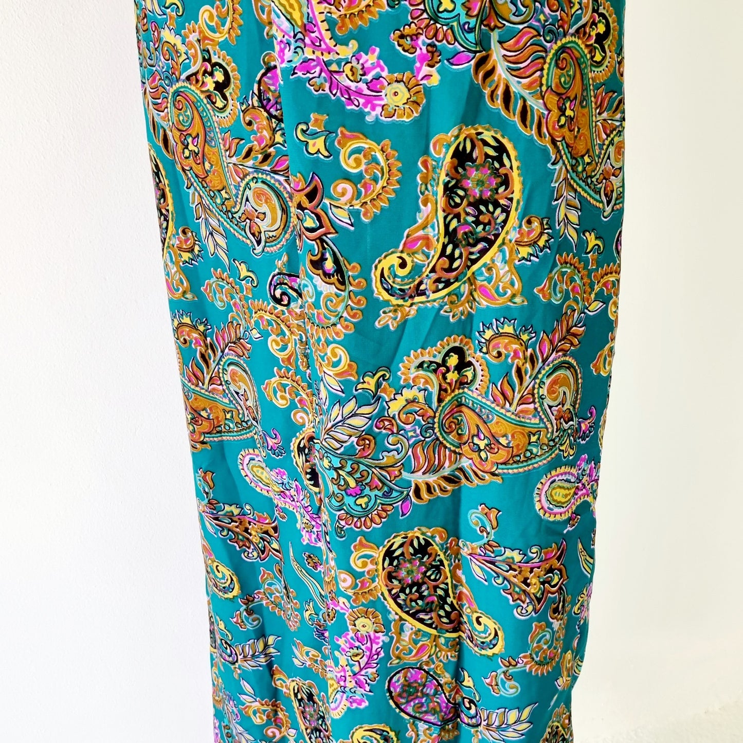 No Tag - Green & pink paisley patterned long skirt