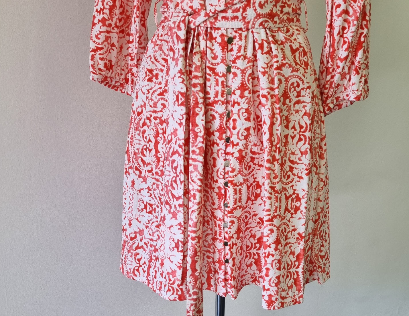 Truworths Ltd - Pink & white waisted front button dress