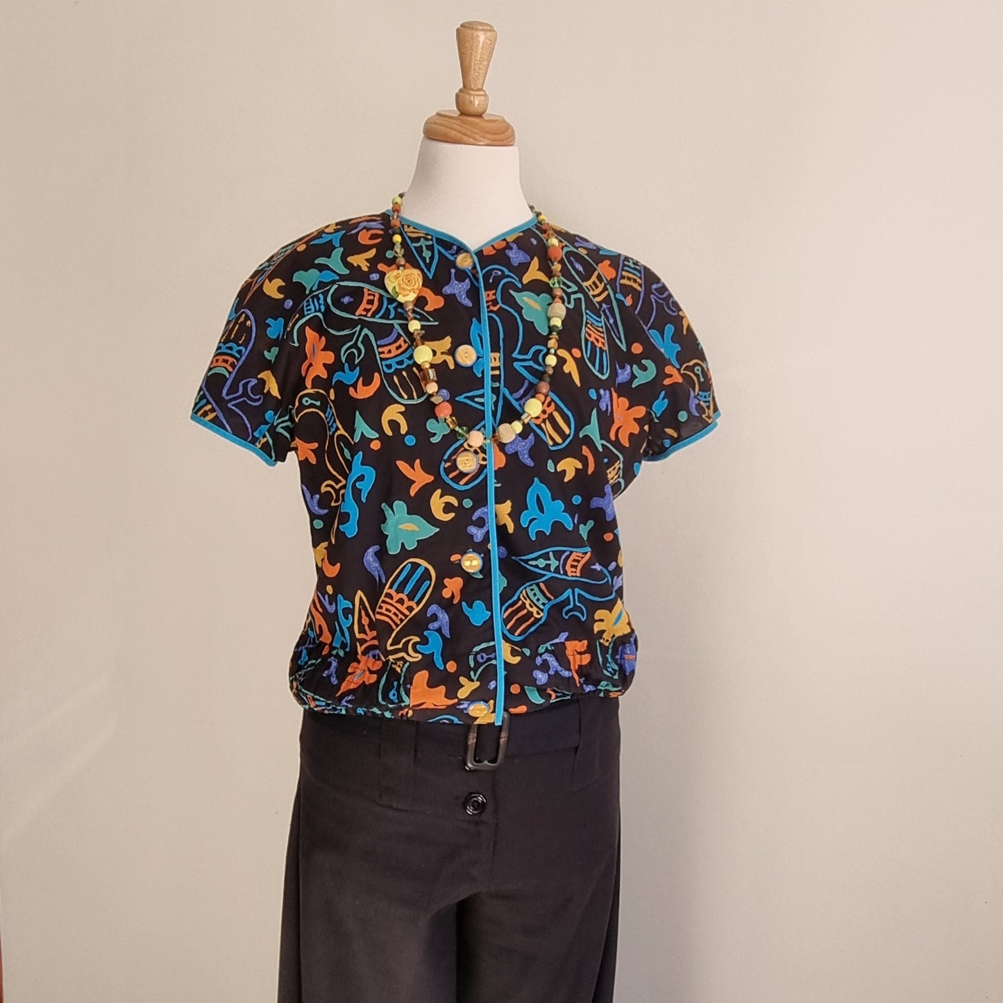 Made in SA - Turquoise waistline button top with turquoise edging