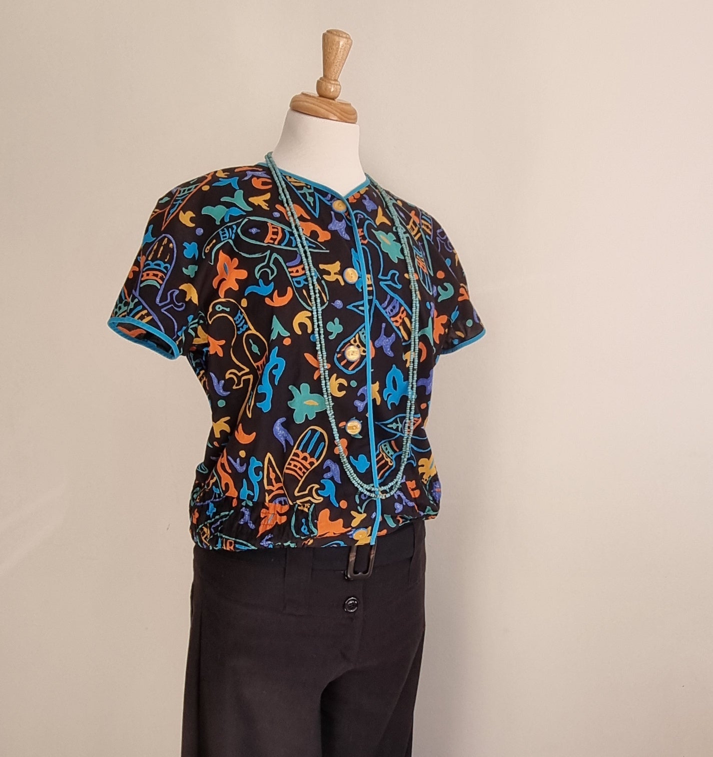 Made in SA - Turquoise waistline button top with turquoise edging