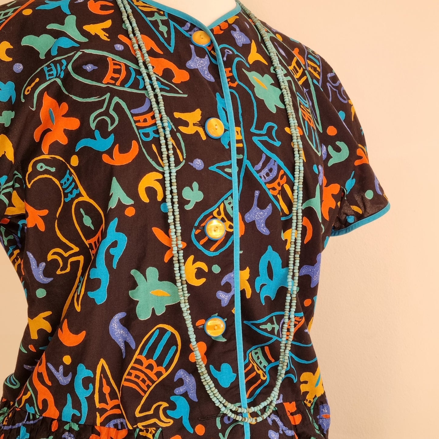 Made in SA - Turquoise waistline button top with turquoise edging