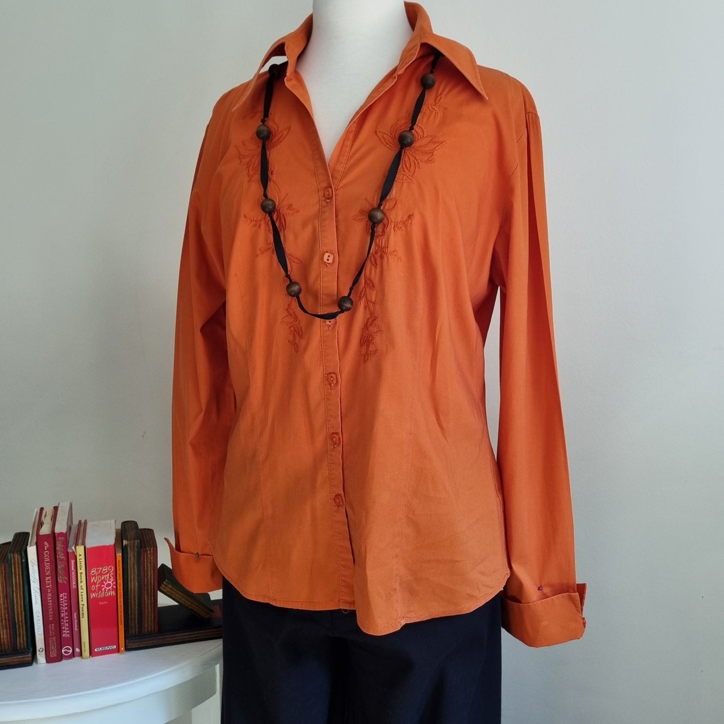 Mirien Hall - Orange long sleeve shirt with embroider detail