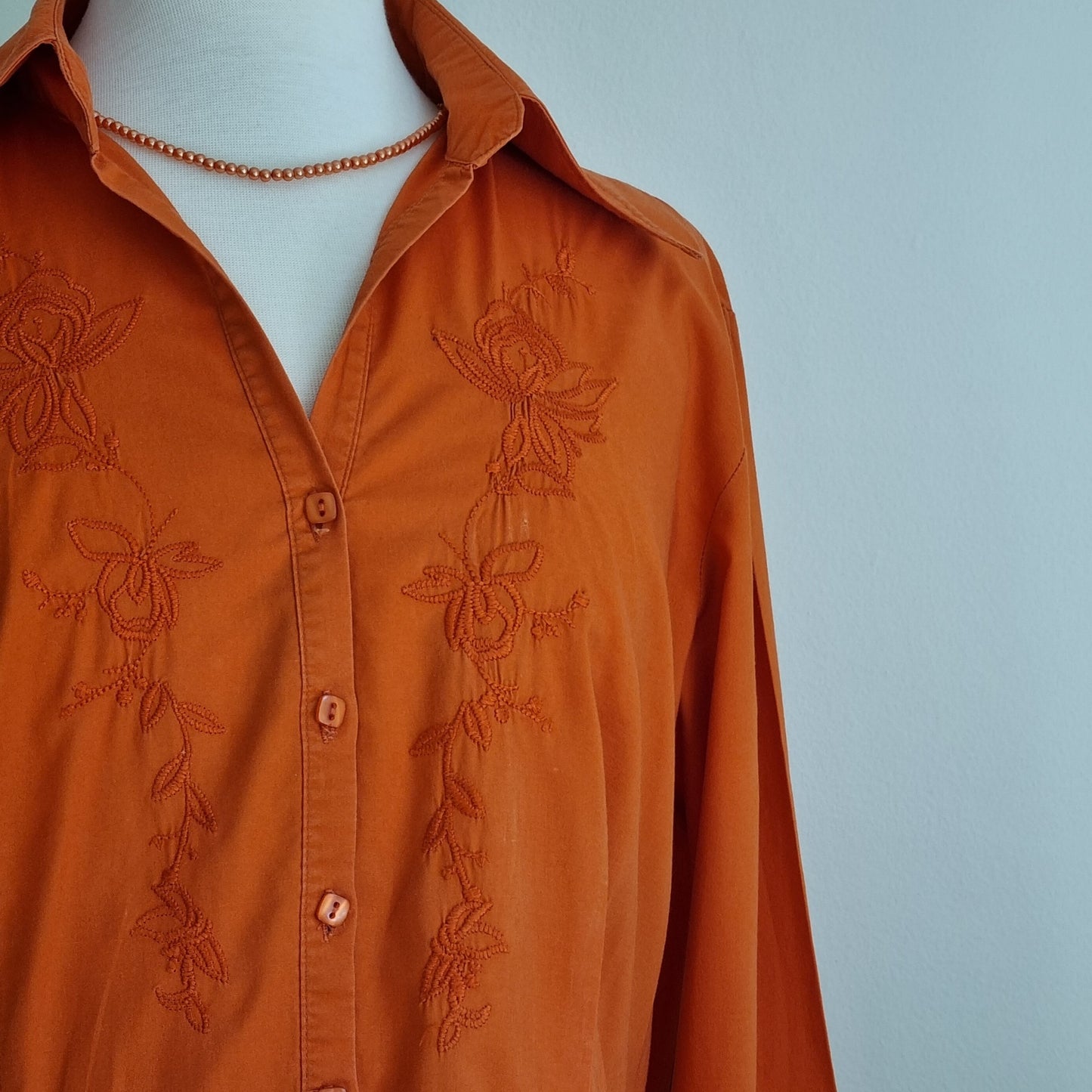 Mirien Hall - Orange long sleeve shirt with embroider detail