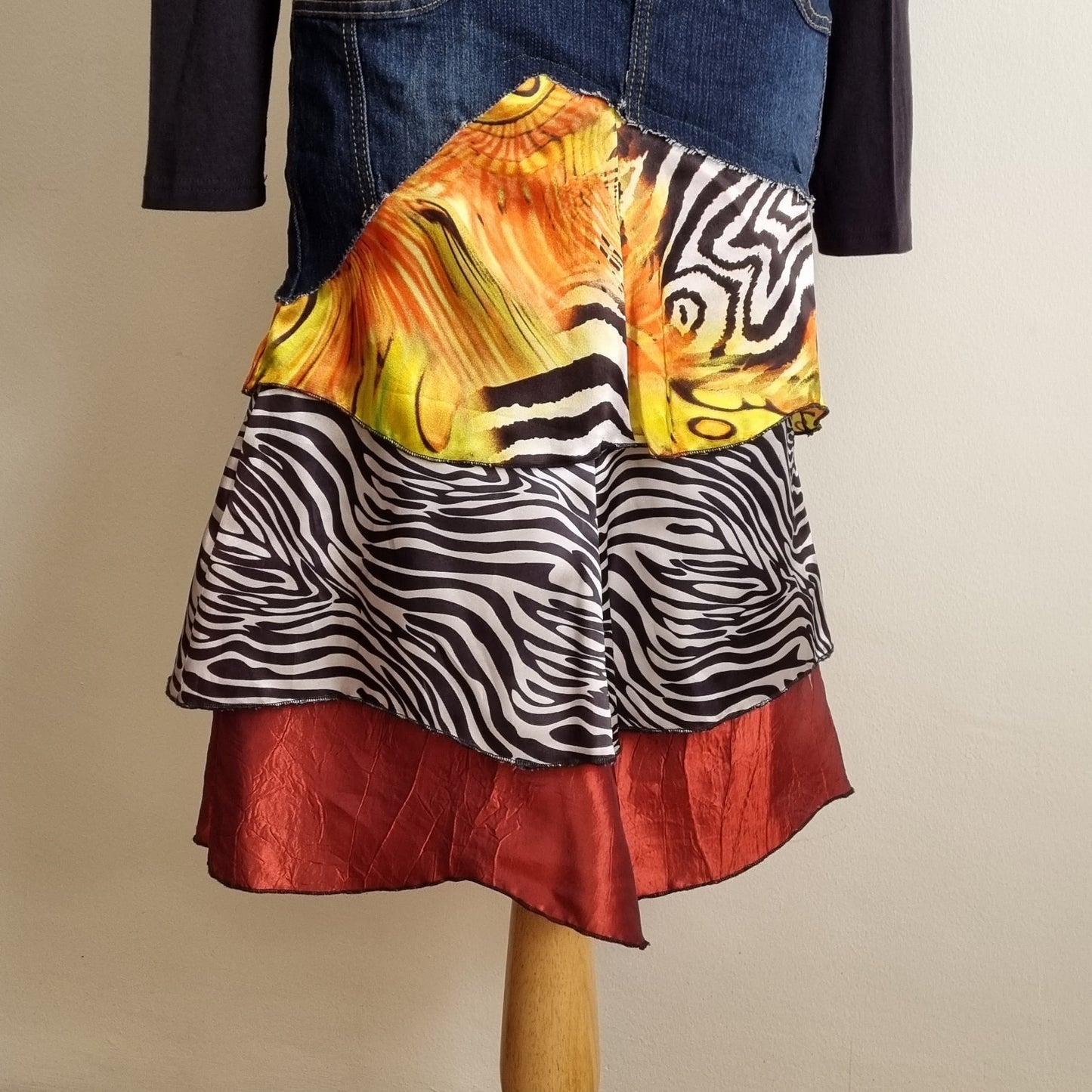 Chuang You - Denim skirt with material layers