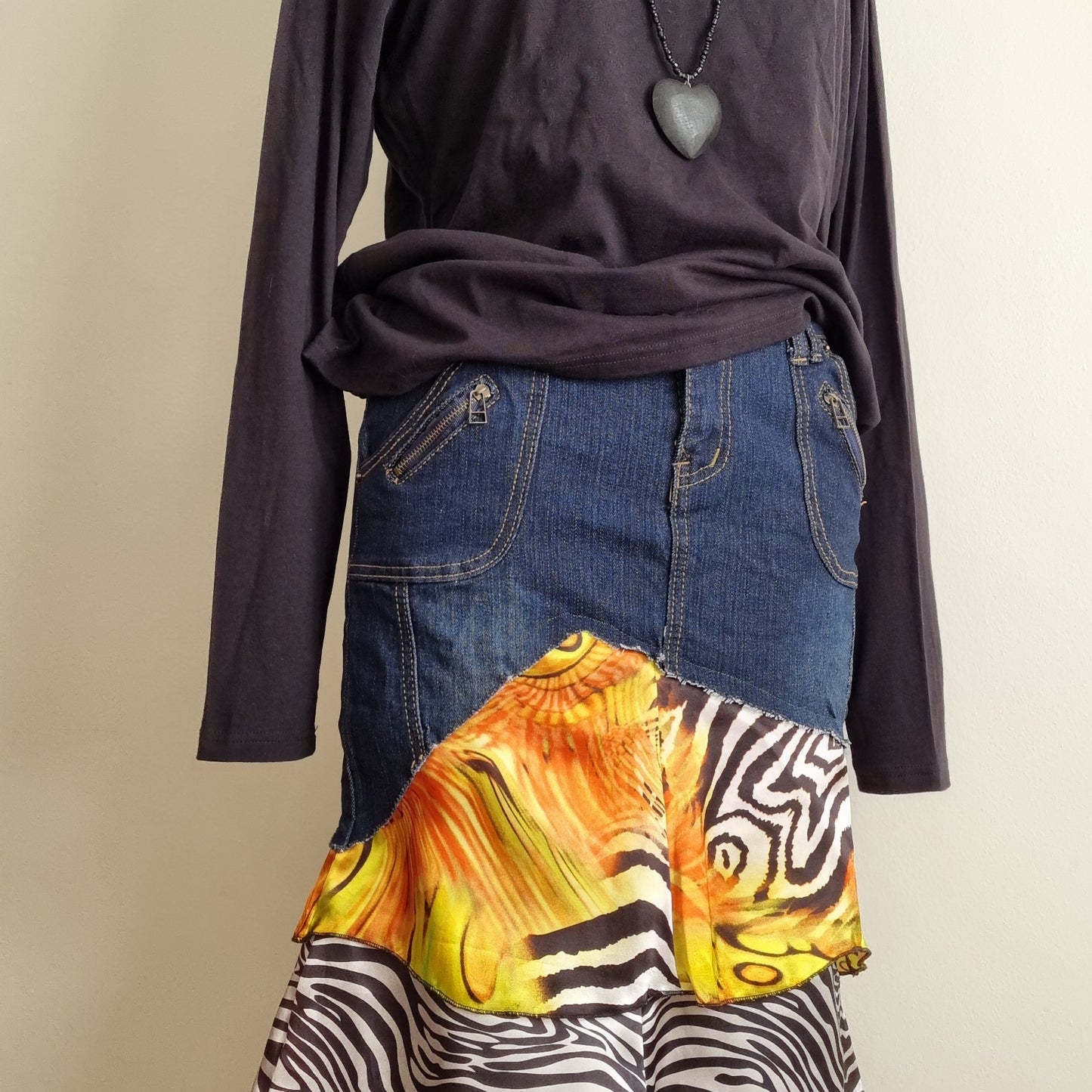 Chuang You - Denim skirt with material layers