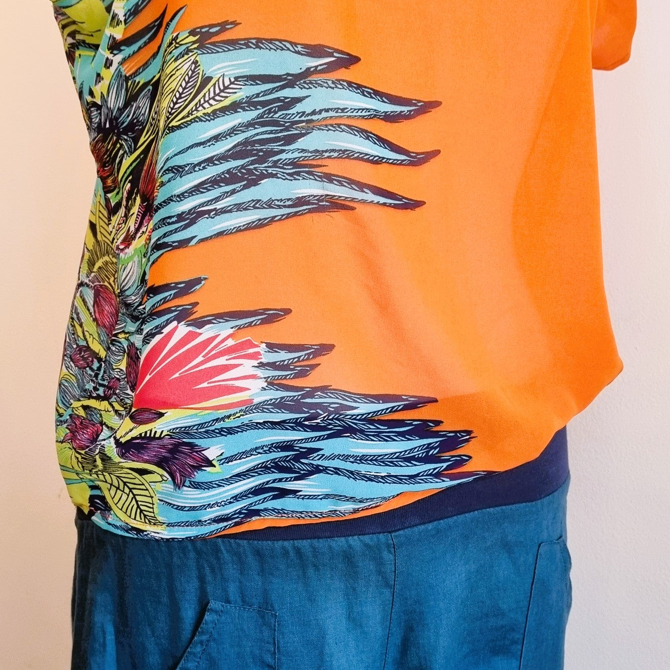 Designer - Orange & turquoise print blouse