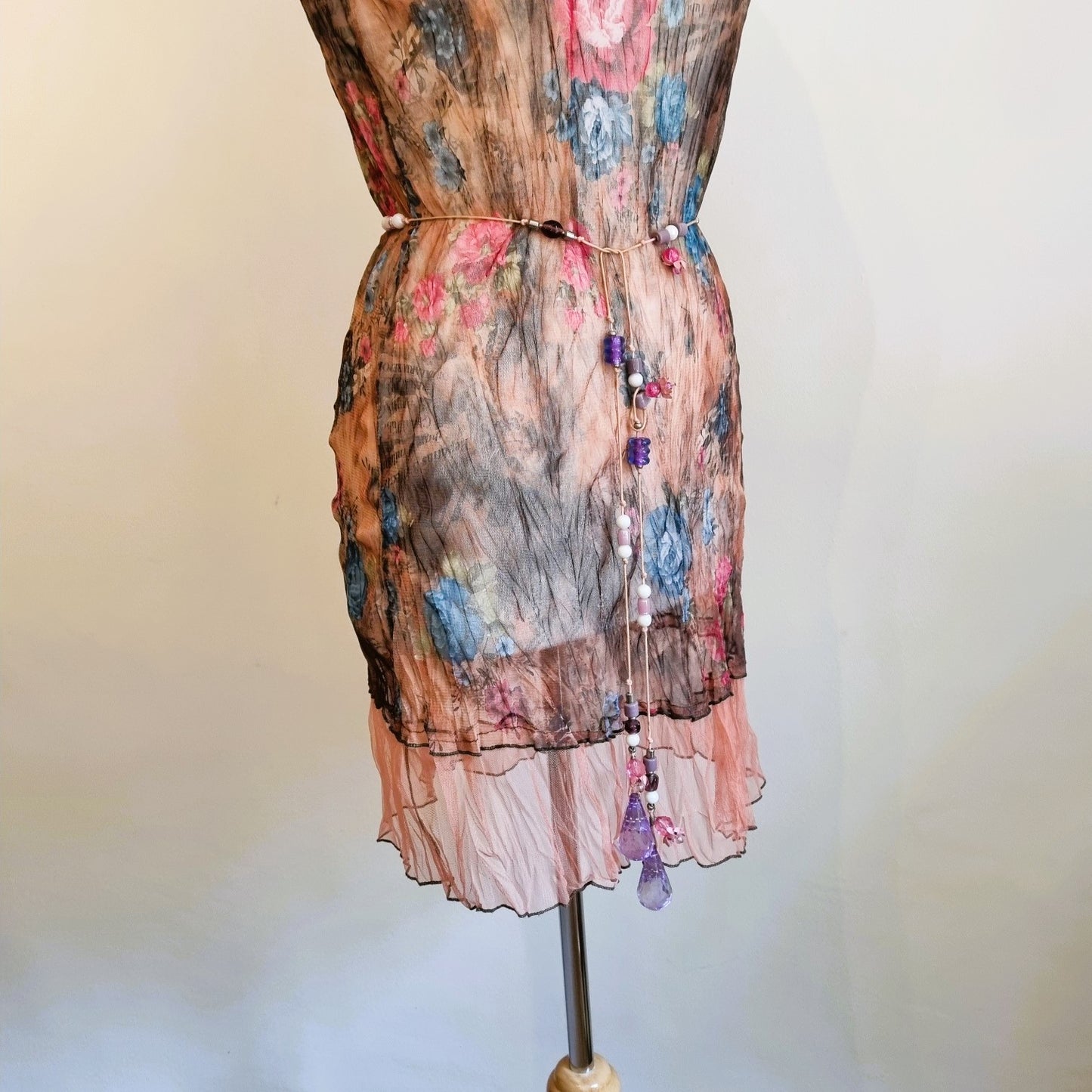 Gorgeous brown and red flower print overlay dress