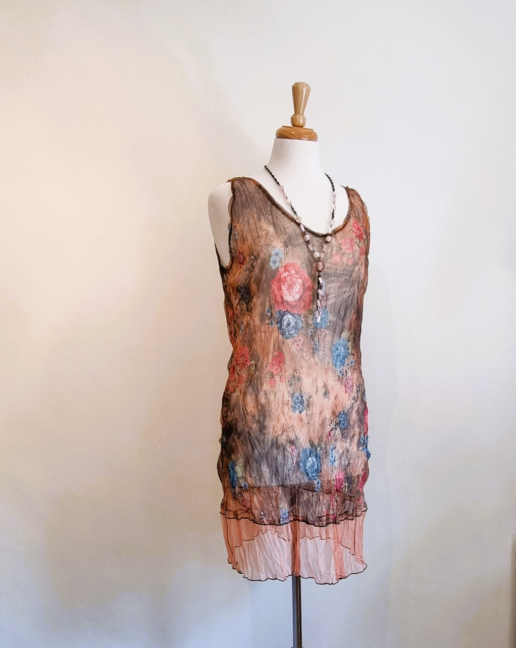 Gorgeous brown and red flower print overlay dress