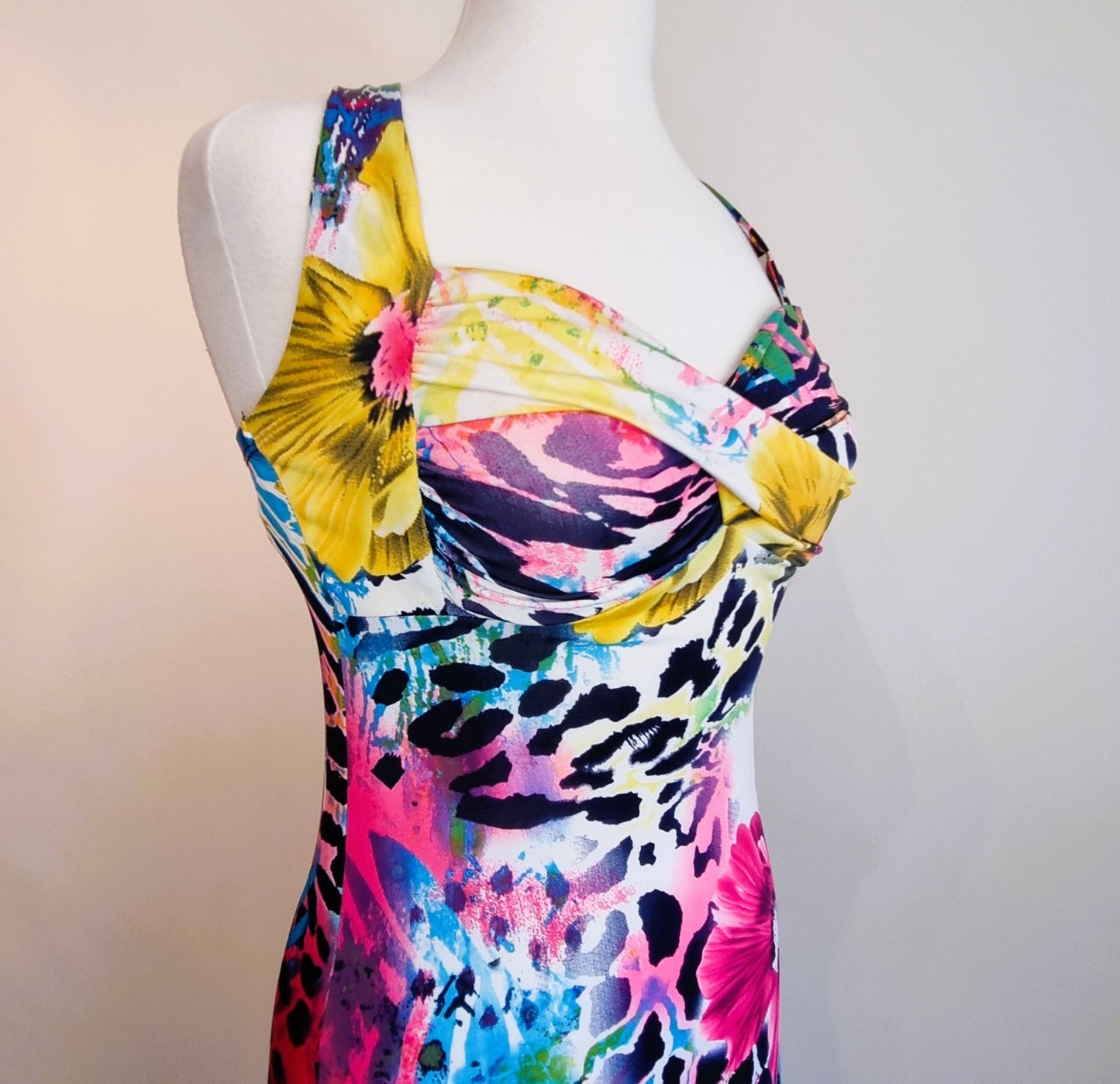 Vibrant summer padded cross over strap dress