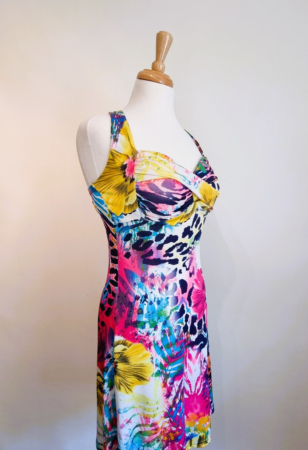 Vibrant summer padded cross over strap dress